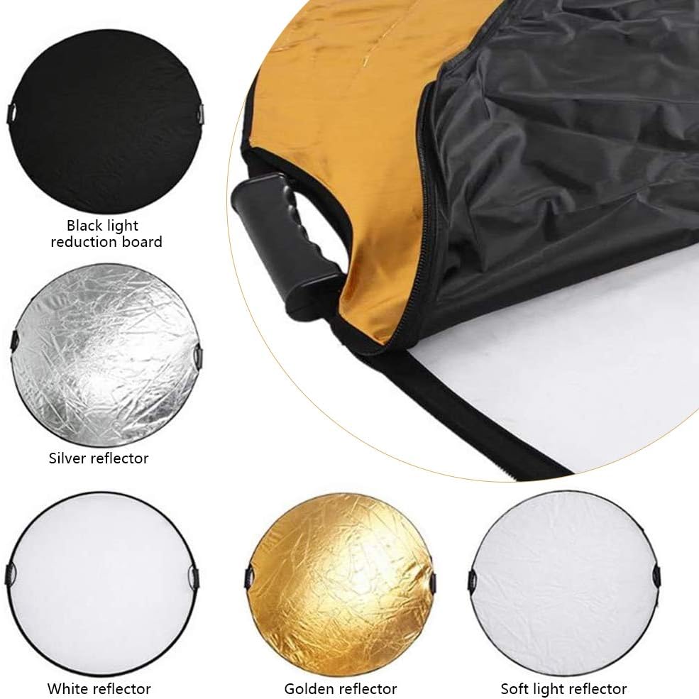 5 in 1 Collapsible Reflector Set with 2 Handles and Carrying Bag Gold Silver White Black Transparent (23.6in) F855041