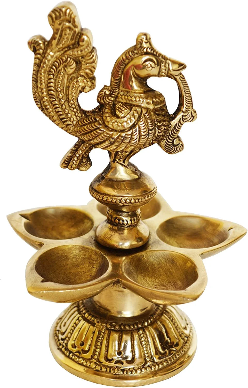 Brass Peacock Oil Lamp Pair of Five Wicks Decorative Metal Lamp (Pack of 2) Y7235