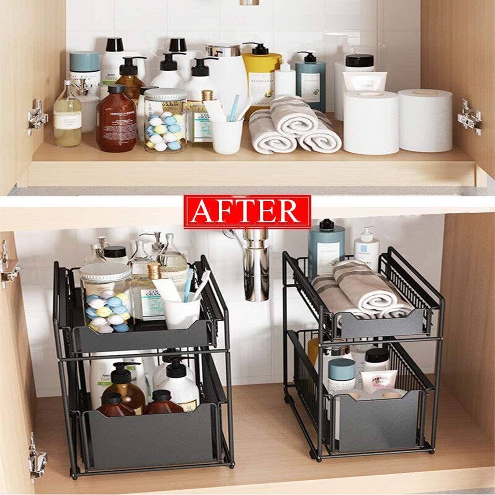Stackable Under Sink Cabinet Organizer with Sliding Drawer I2020