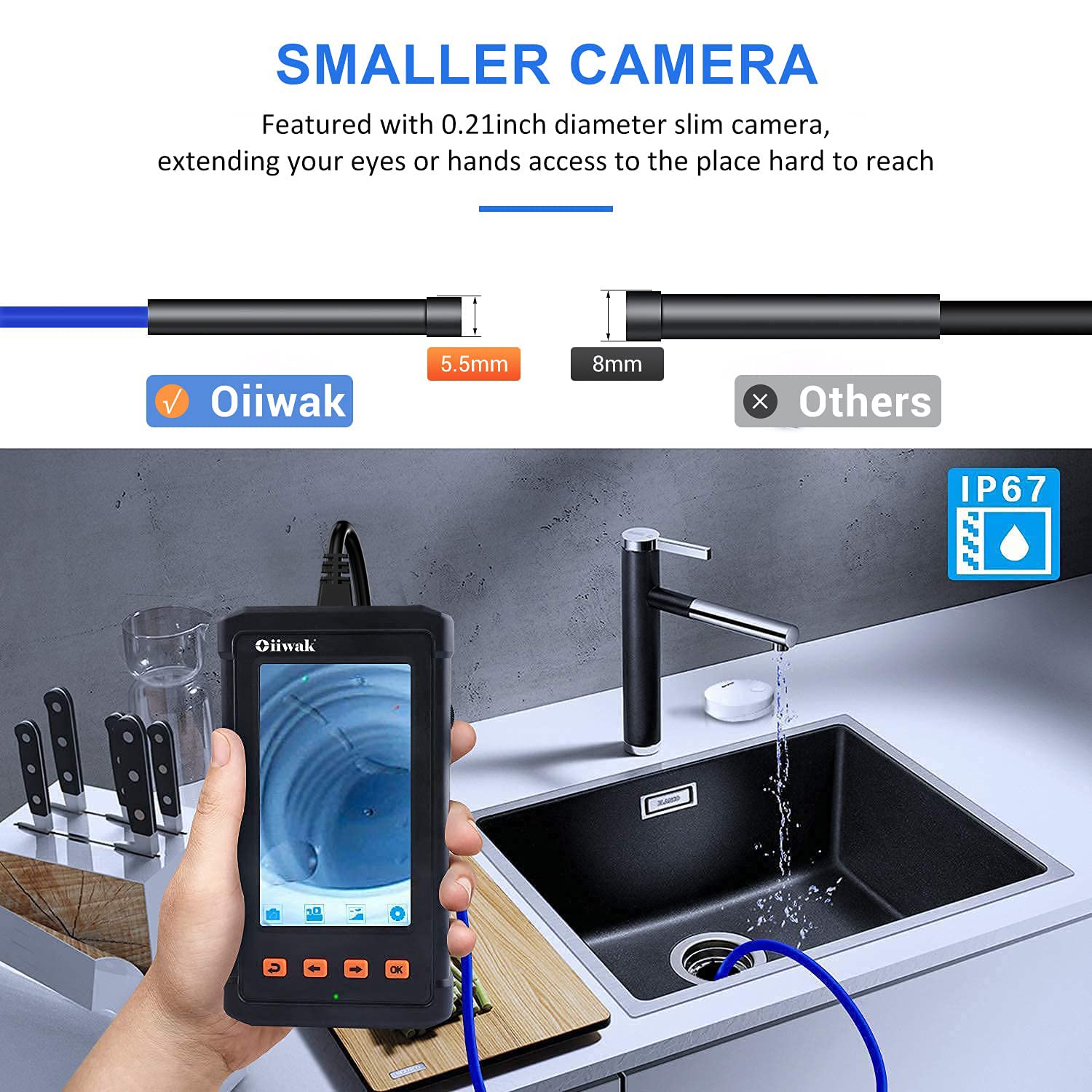 33FT 5.5mm 1080P Waterproof Industrial Endoscope Camera with Lights 4.3'' IPS Screen Pack of 2 R6849