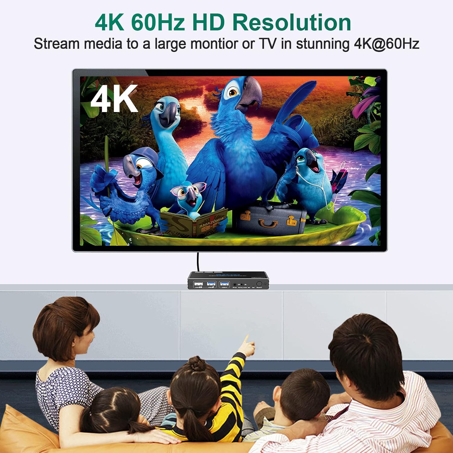 USB 3.0 KVM Switch HDMI 2-Port 4K60 HDR with Hot Key IR Remote A3186