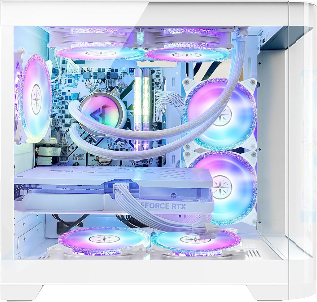 White Gaming PC Desktop - AMD Ryzen 7 5700X 8-Core 3.4GHz - GeForce RTX 4060 - 1TB M.2 + 1TB SATA SSD - 32GB DDR4 3200MHz - 240mm AIO CPU Liquid Cooler - Windows 11 Pro C7783