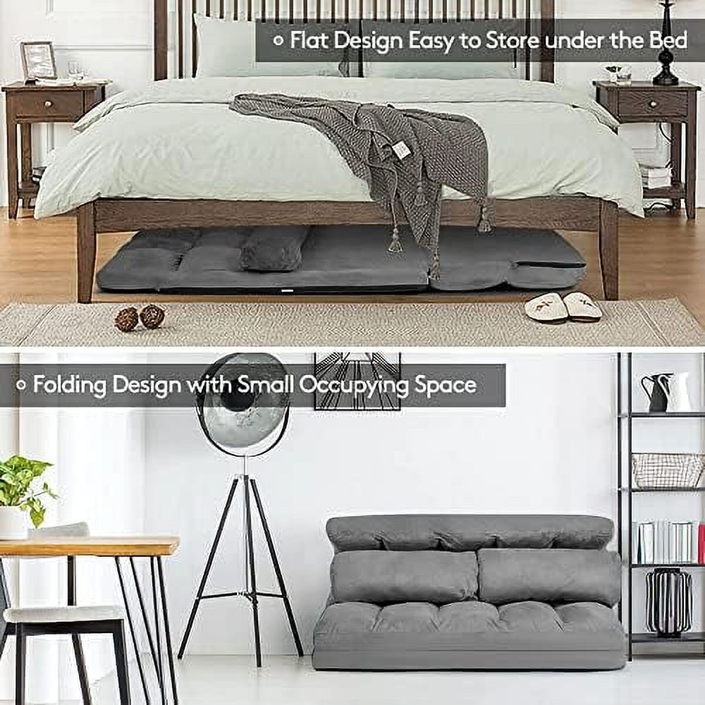 Foldable Floor Sofa with 2 Pillows & Suede Cloth Cover W75476