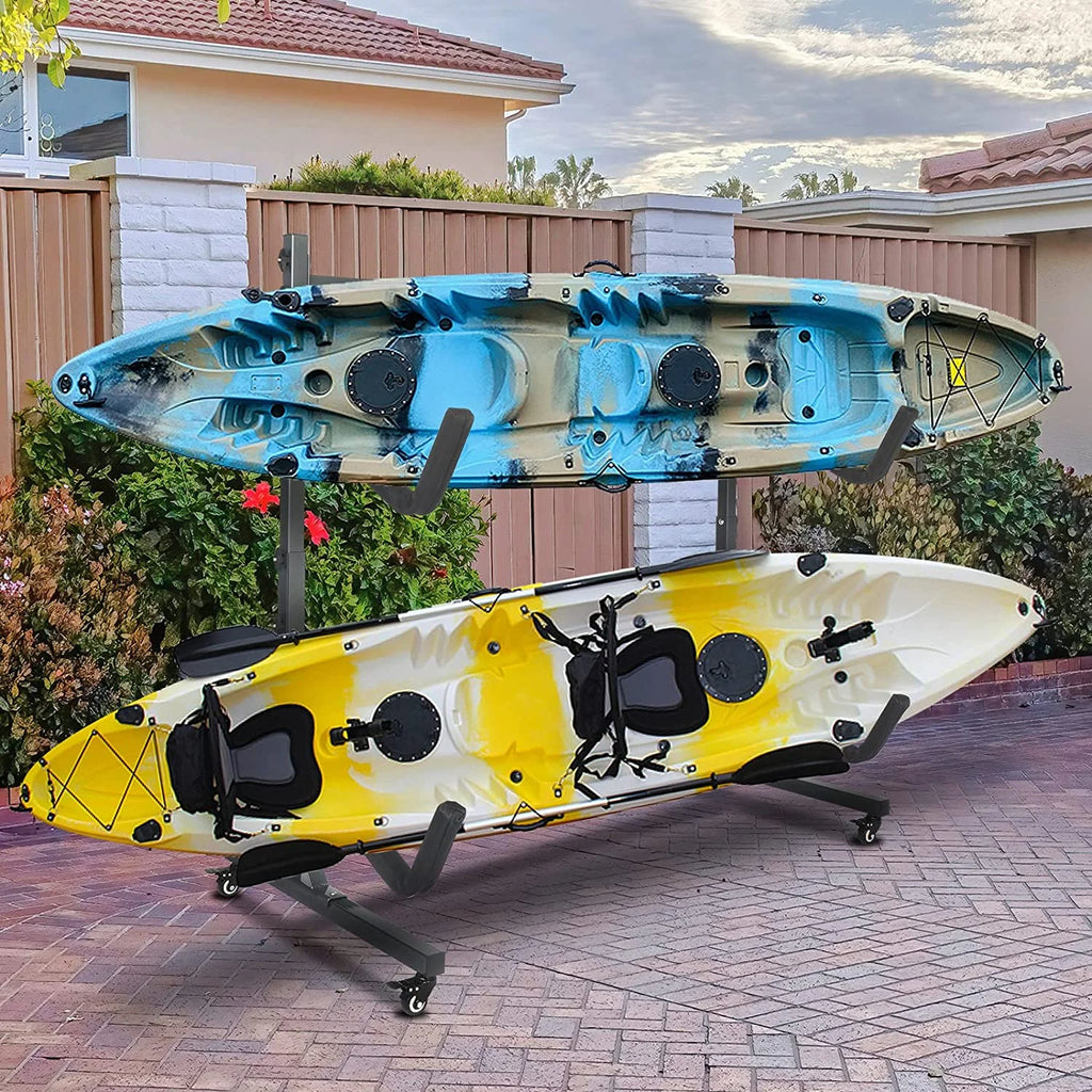 Freestanding Kayak Storage Rack with Lockable Wheels Wide Adjustable Y5385