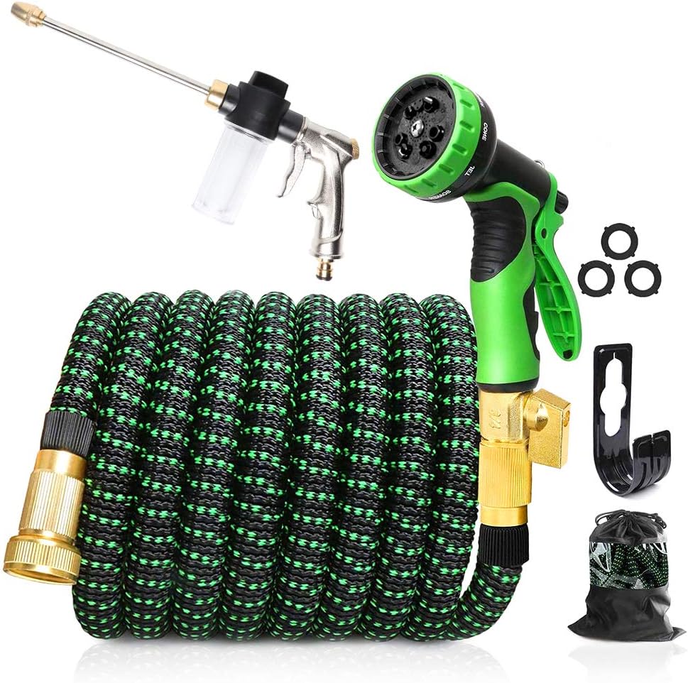 75 FT 3/4" Solid Brass Connectors 10 Function Spray Hose Nozzle 3-Layers Latex Collapsible Hose Pack of 2 J8386
