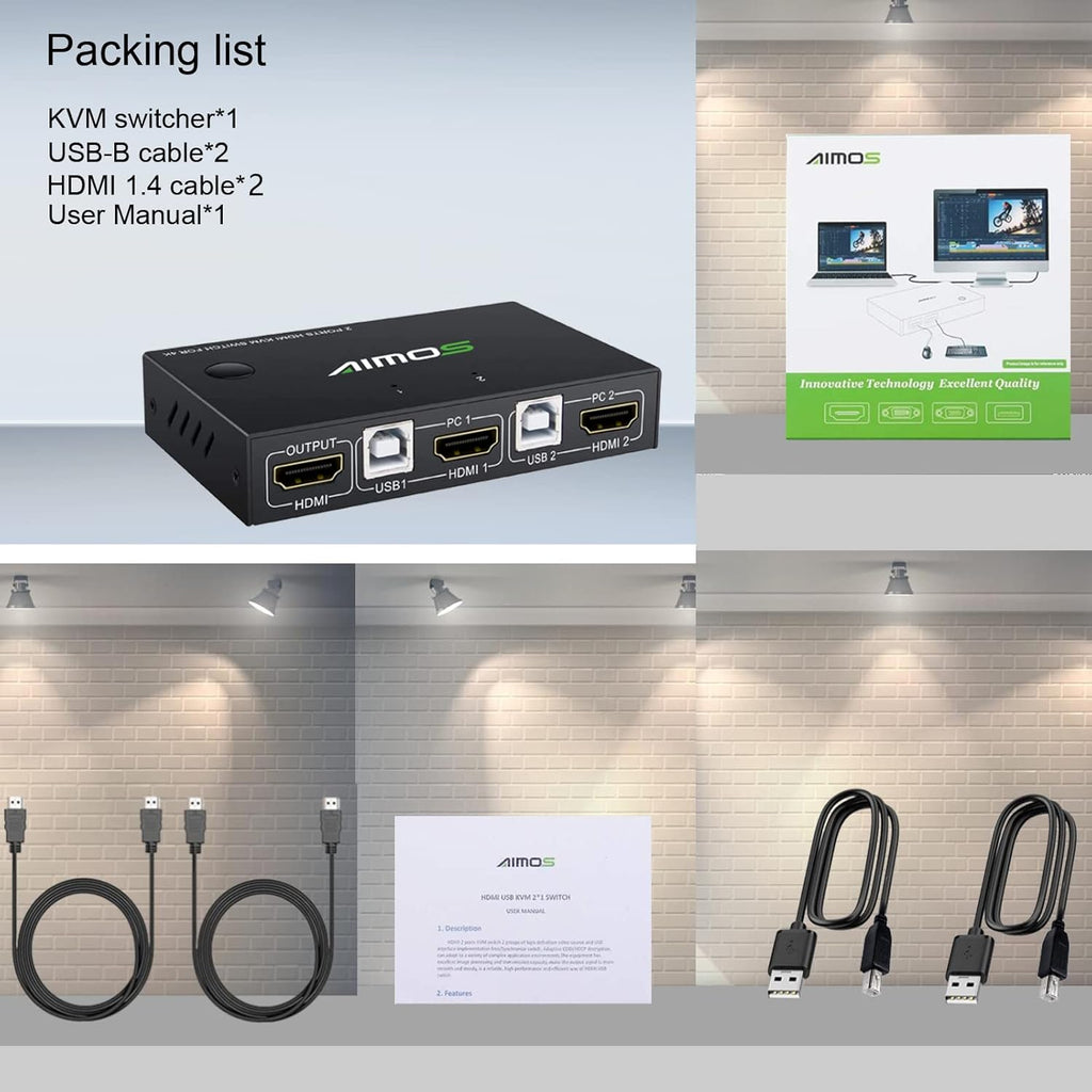 KVM Switch HDMI 2 Port 4K@30Hz with 2 HDMI Cable and 2 USB Cable U960