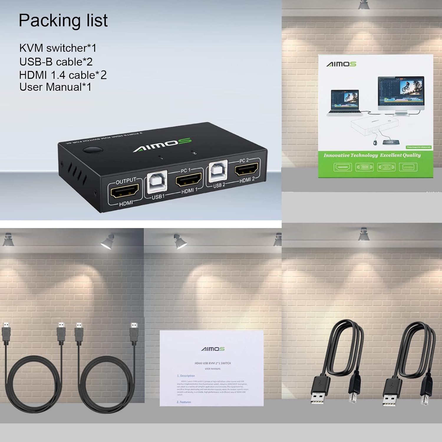 KVM Switch HDMI 2 Port 4K@30Hz with 2 HDMI Cable and 2 USB Cable U960