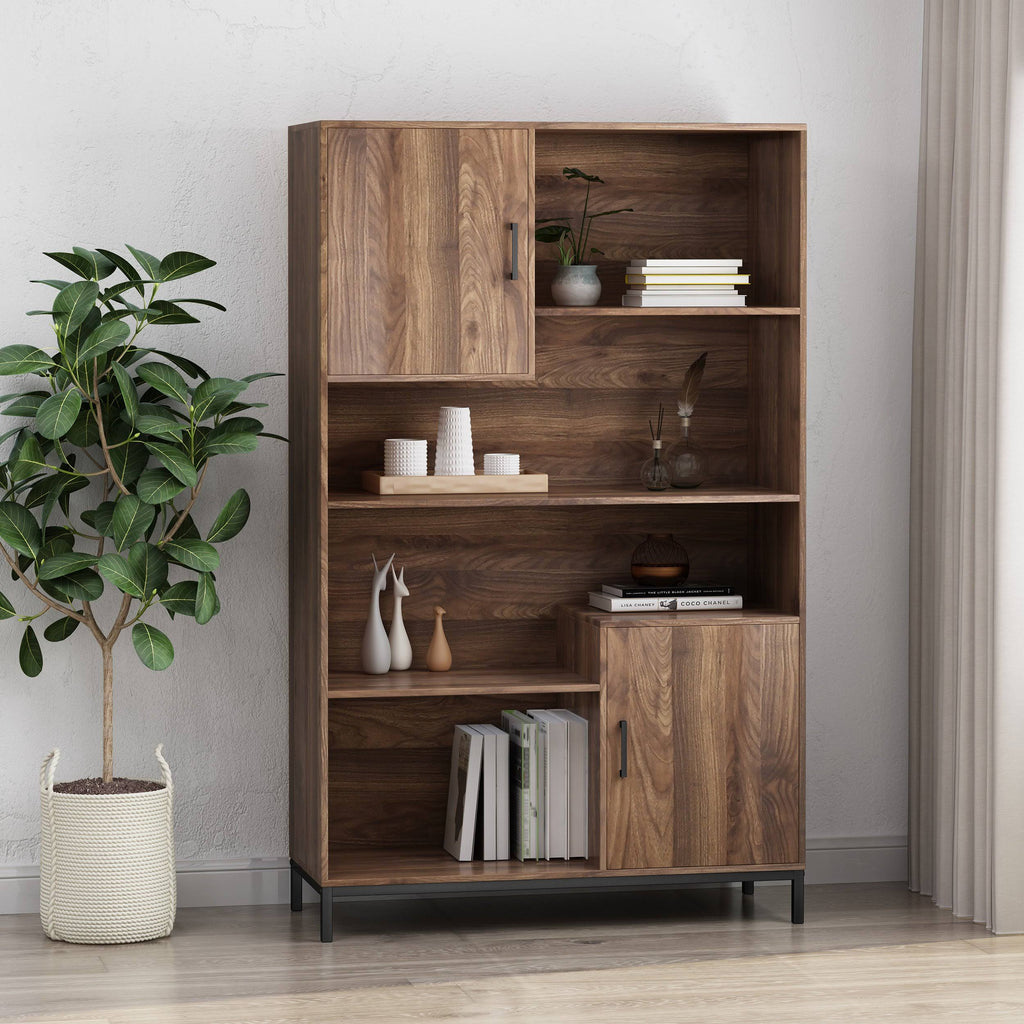 Walnut and Black Faux Wood Cube Bookcase K3032