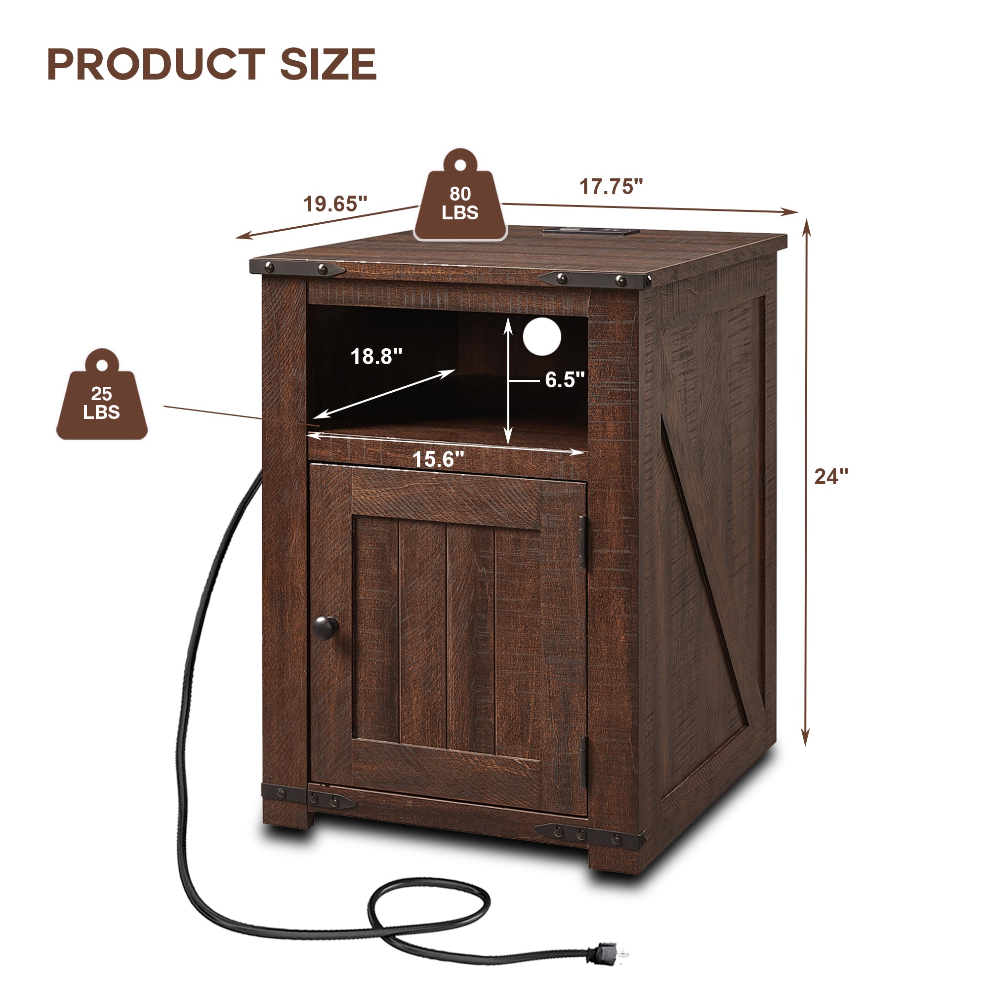 Brown Nightstand with Charging Station, Barn Door, Open Shelf H96834