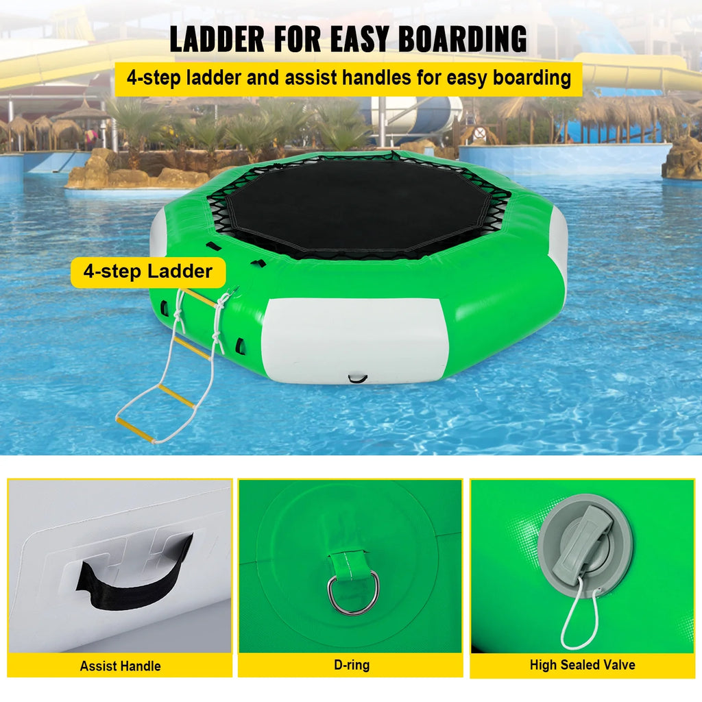 13ft Inflatable Water Bouncer, Green Water Trampoline Swim Platform C708297