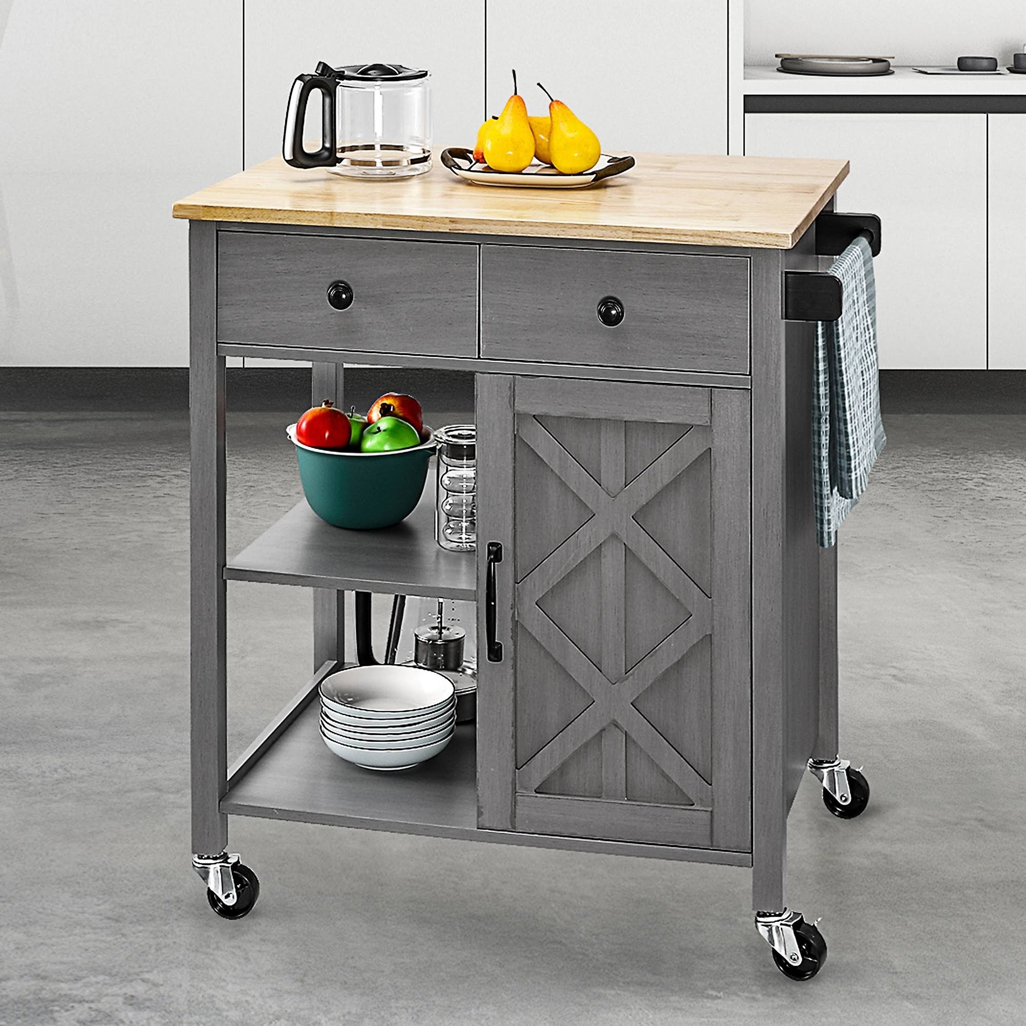 Gray Kitchen Cart with Wood Top C718658