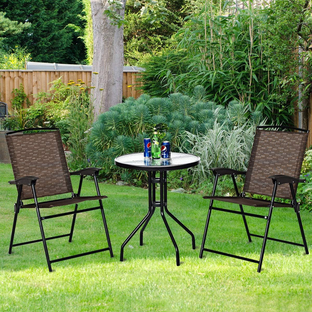 3-Piece Patio Bistro Set with Tempered Glass Table and 2 Foldable Chairs N24310