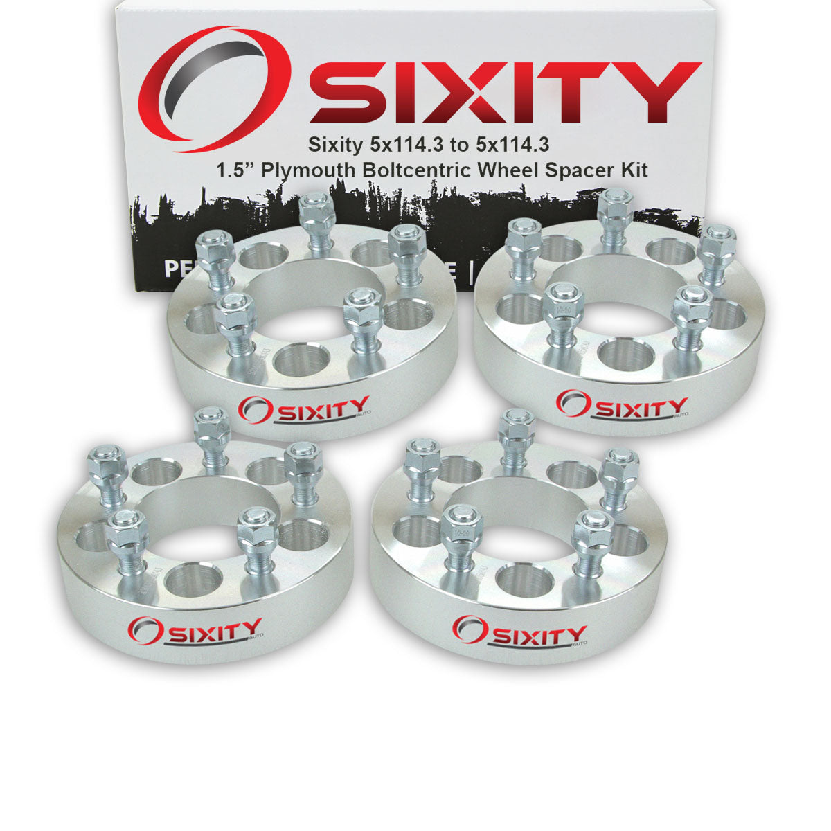 4 pc 1.5" 5x114.3 Wheel Spacers with 1/2-20tpi 1.25in Studs Lugs U302