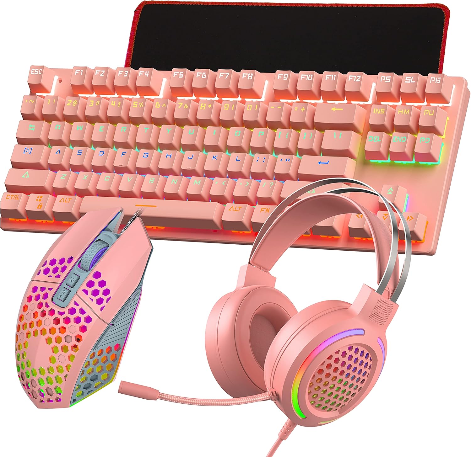 4 in 1 Gaming Keyboard Mouse Headset Mousepad Combo, Wired RGB, Black V43495