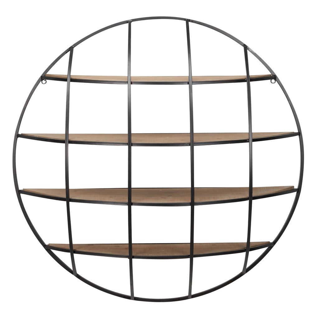 Large Round Industrial Metal and Wood Wall Shelf - Light Brown R976820