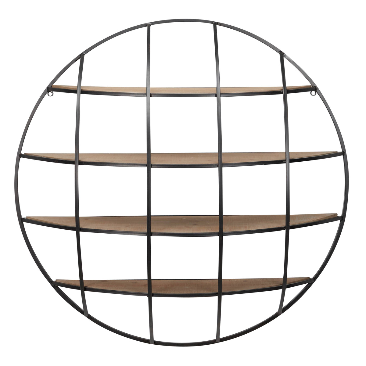 Large Round Industrial Metal and Wood Wall Shelf - Light Brown R976820