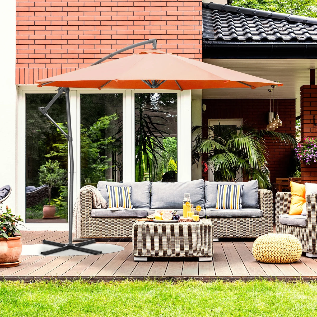 10ft Offset Patio Umbrella with Cross Base T6812