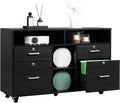 Black Wood Mobile File Cabinet with Drawers and Shelves N772