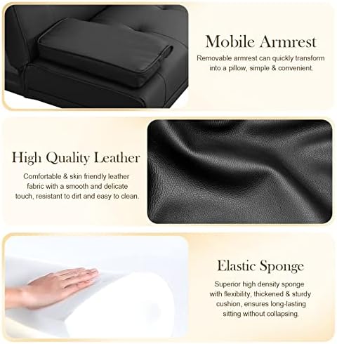 Black Leather Futon Sofa Bed with 2 Cup Holders U86522
