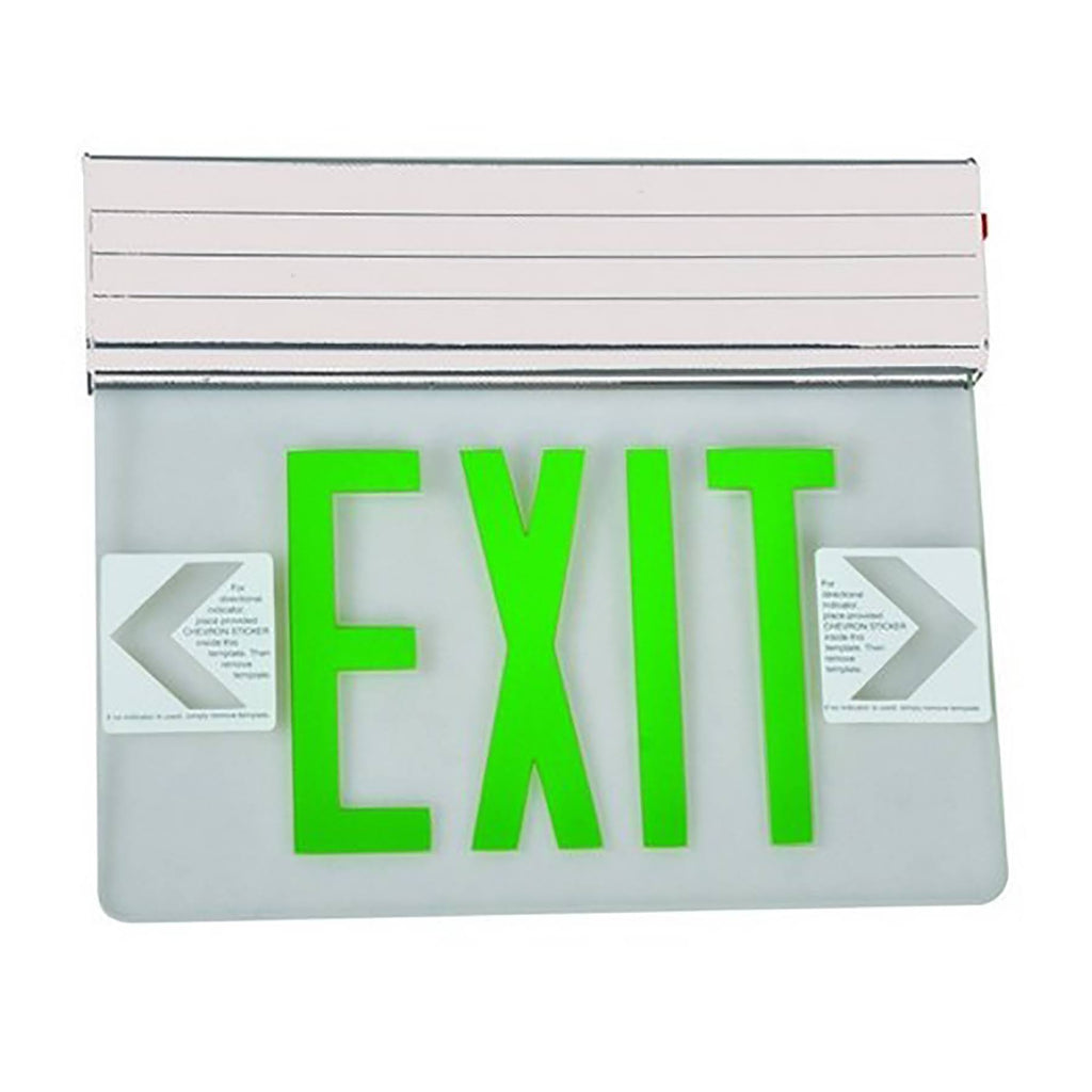 Edge Lit Exit Sign Double Sided Green LED White Housing F726118