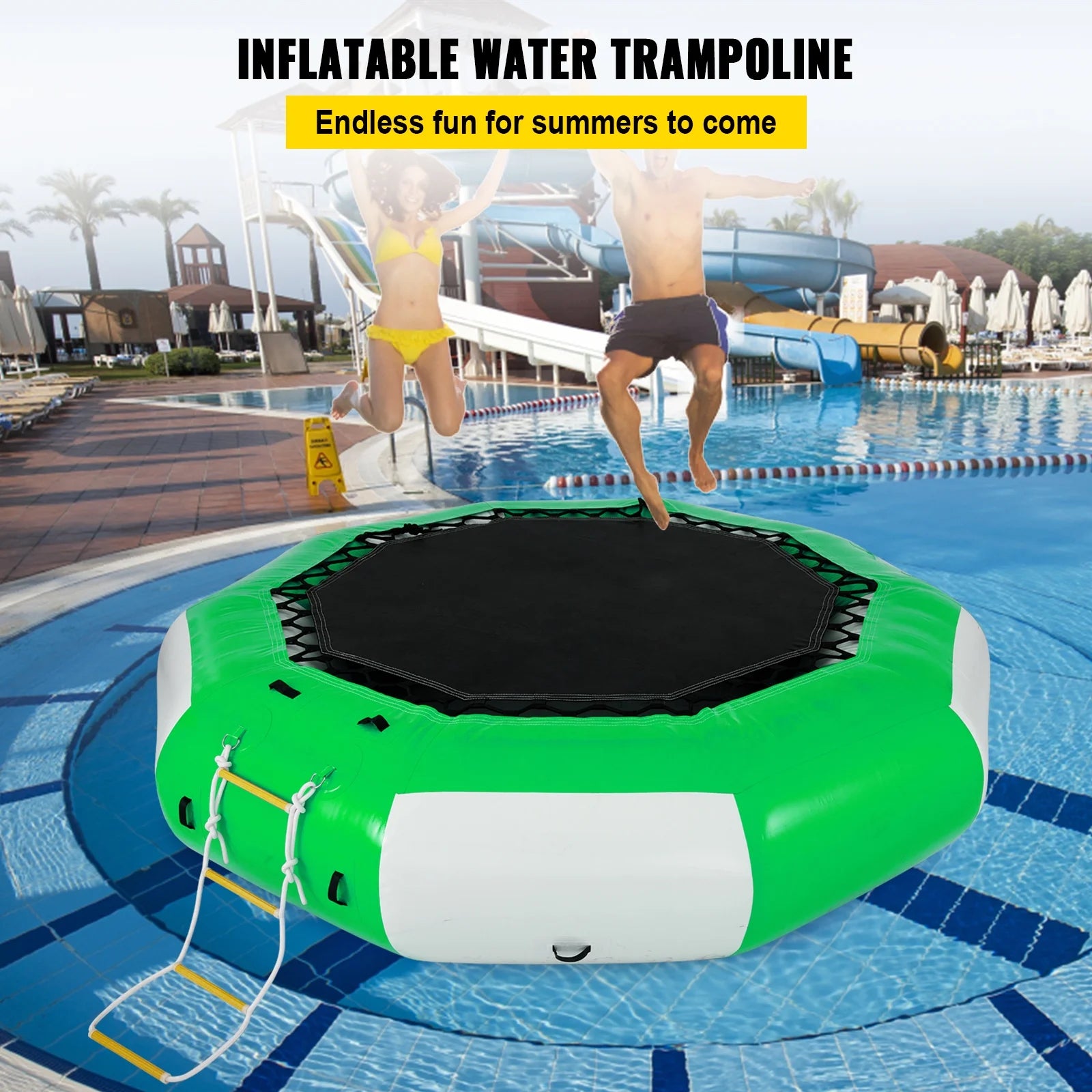 13ft Inflatable Water Bouncer, Green Water Trampoline Swim Platform C708297