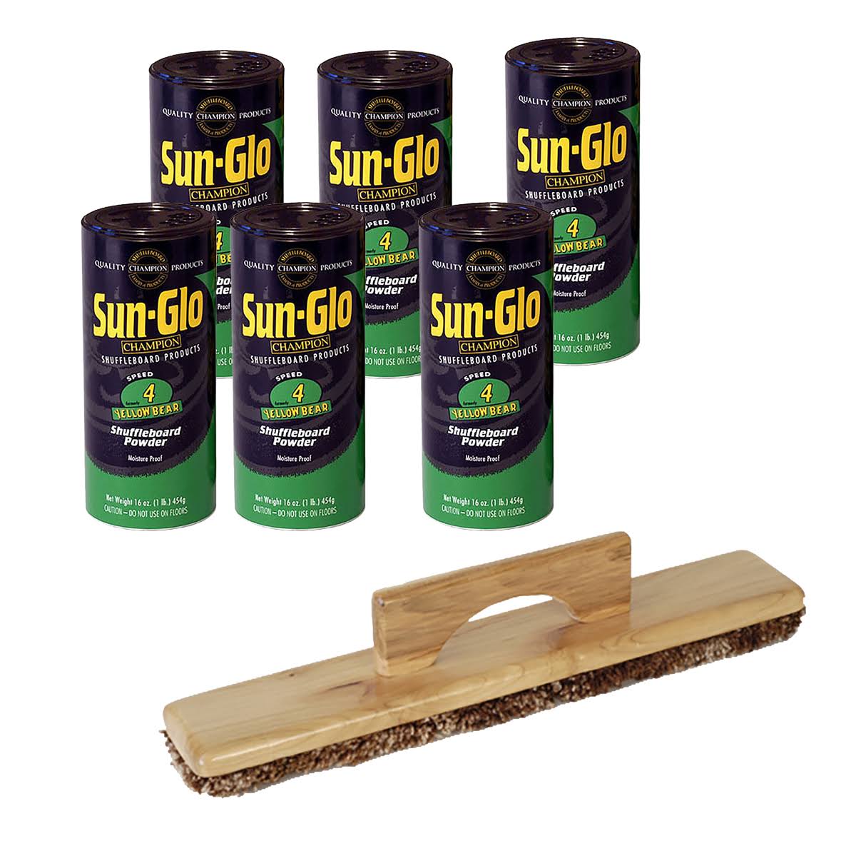 6 Cans Yellow Bear Wax with 1 Shuffleboard Sweep I660