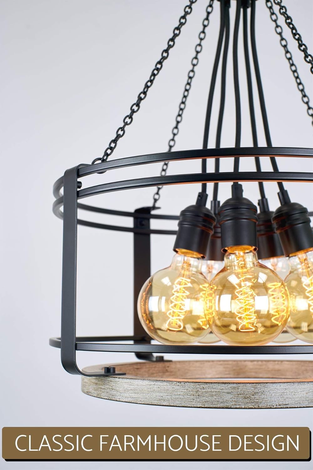 18 5-Light Farmhouse Chandelier, Light Cedar Wood Style Black Finish I594029