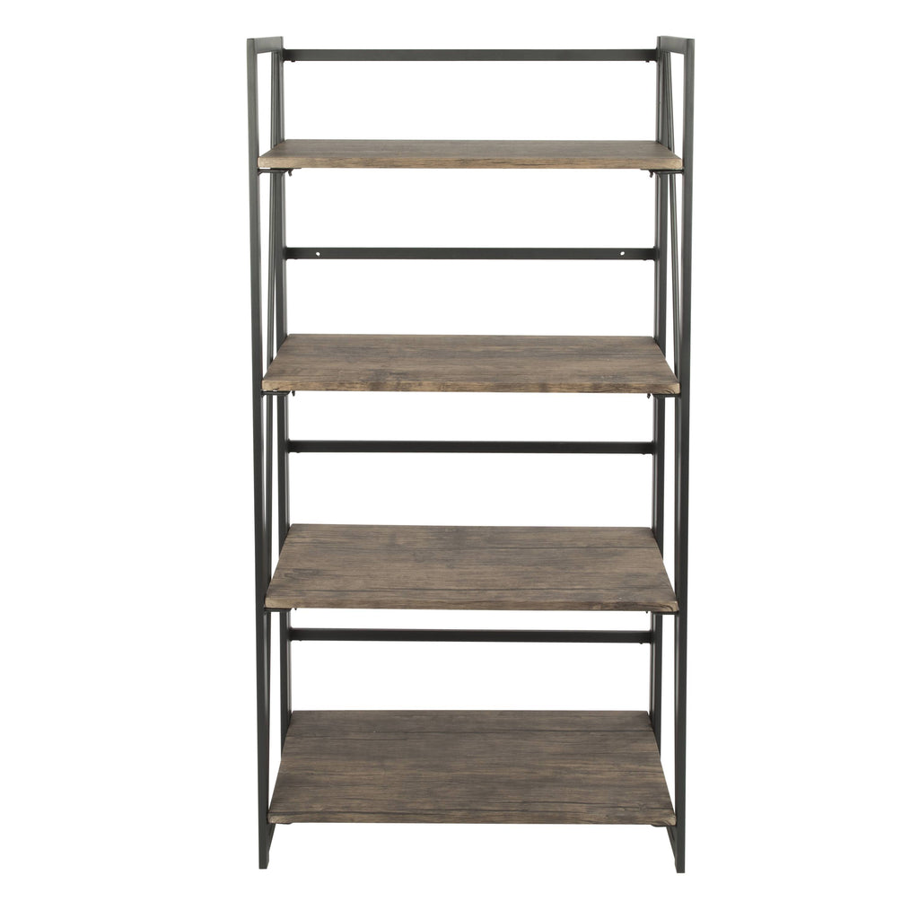 Black Metal and Wood Industrial Bookcase F781326