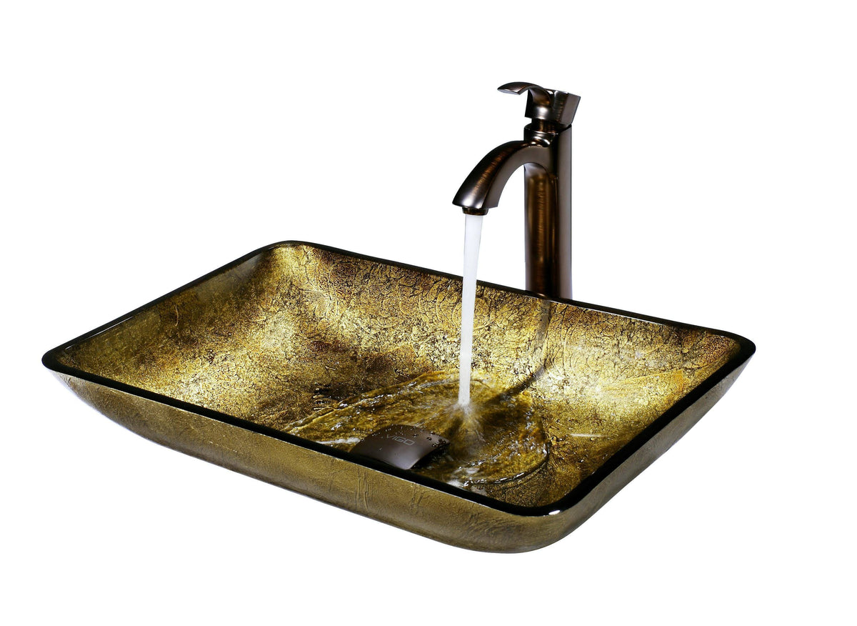 Bronze Rectangular Vessel Bathroom Sink with Faucet L64832