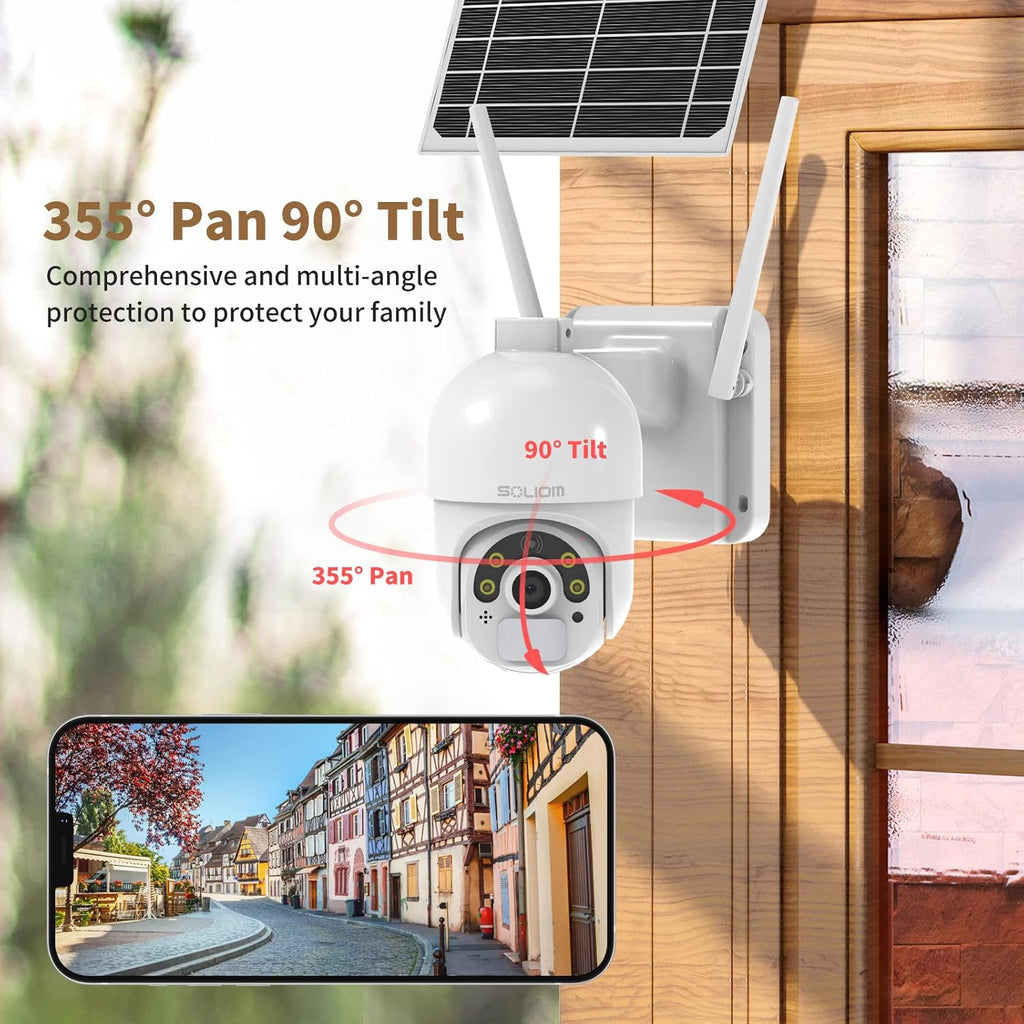 Solar Security Camera Outdoor Wireless Battery Powered with Spotlight Color Night Vision and PIR Motion Detection L1222