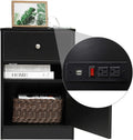 Black Nightstand with USB Port, Drawer & Door Wooden Side Cabinet M17384