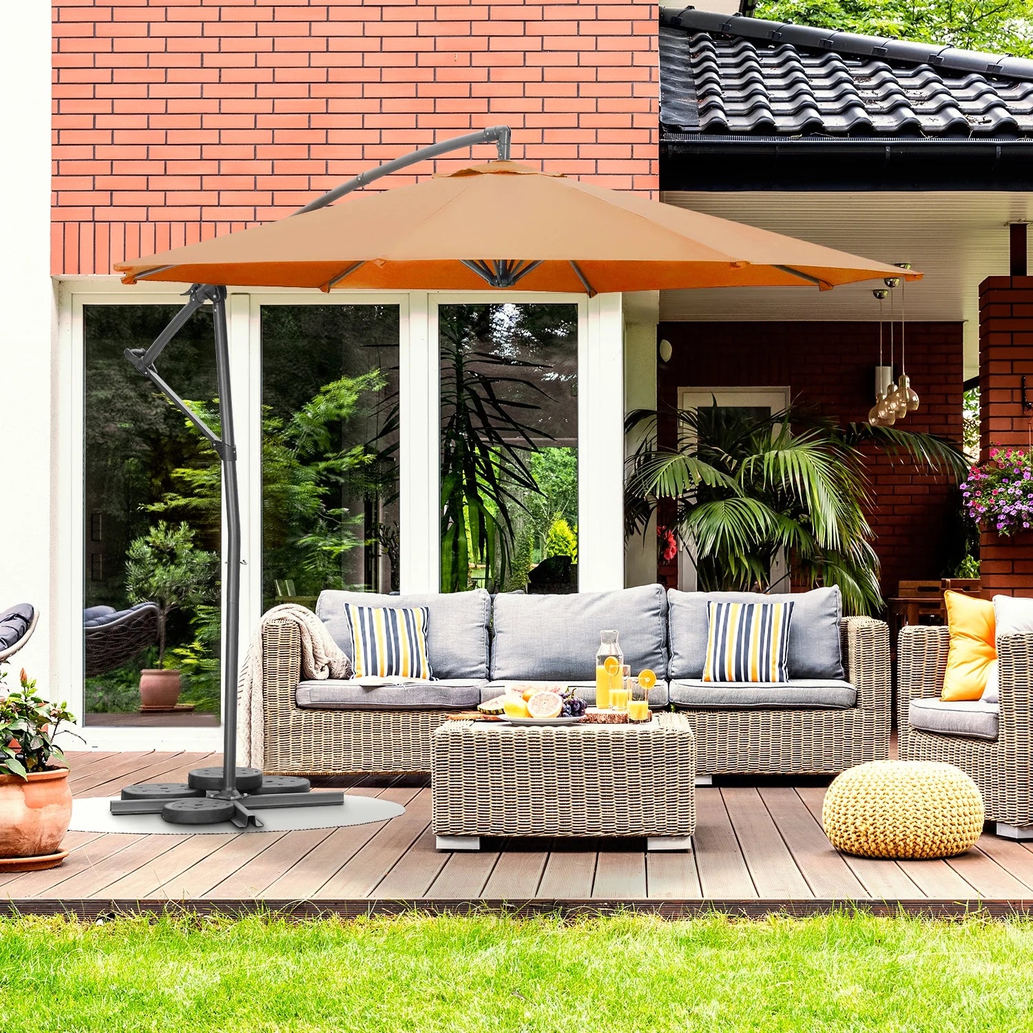 10ft Offset Patio Umbrella with Cross Base T6812