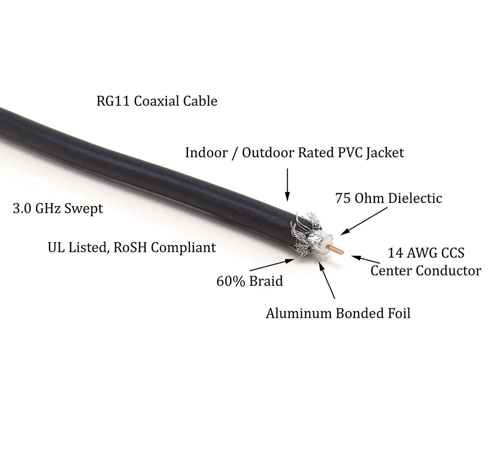 100 Foot RG-11 Coaxial Cable with F Type Connector F6072