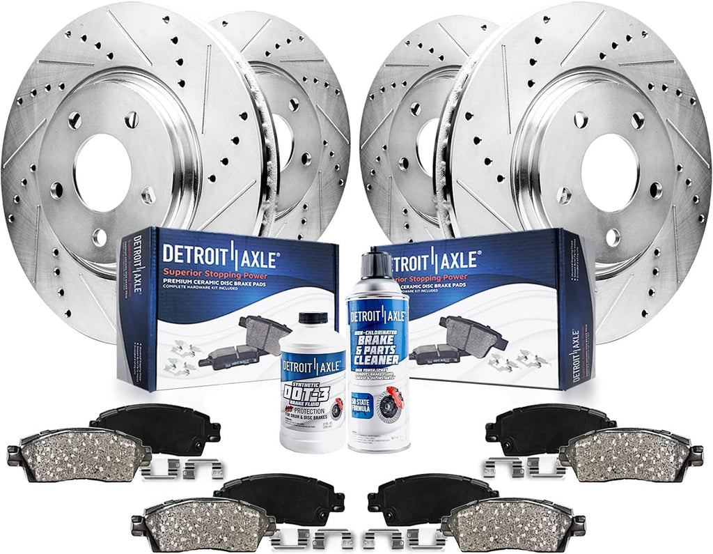 Front and Rear Drilled Rotors Brake Pads 10pc Set O34174
