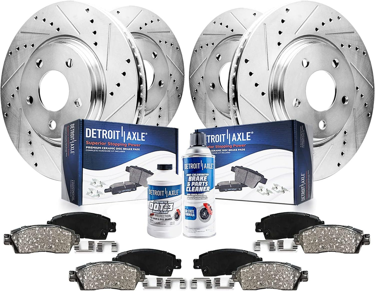 Front and Rear Drilled Rotors Brake Pads 10pc Set O34174