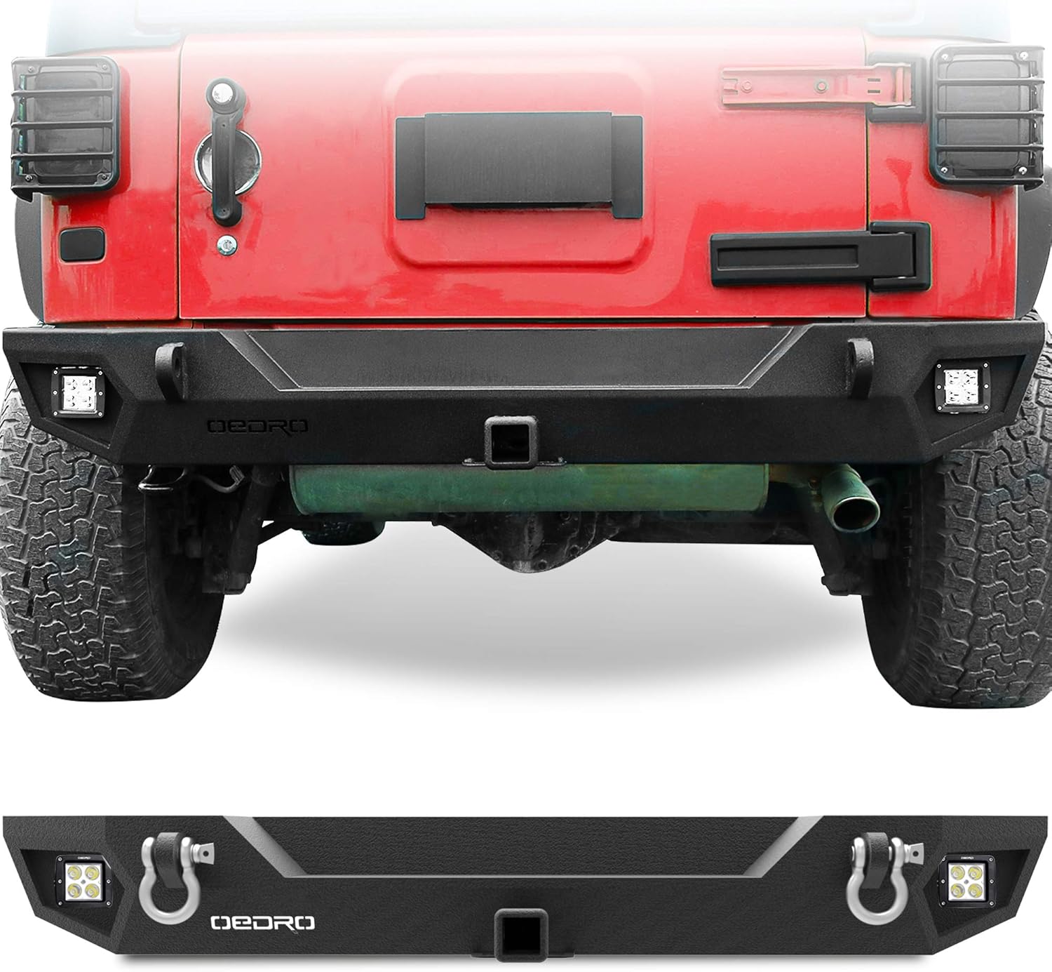 Textured Black Rear Bumper with Hitch Receiver & 2X LED Lights V630