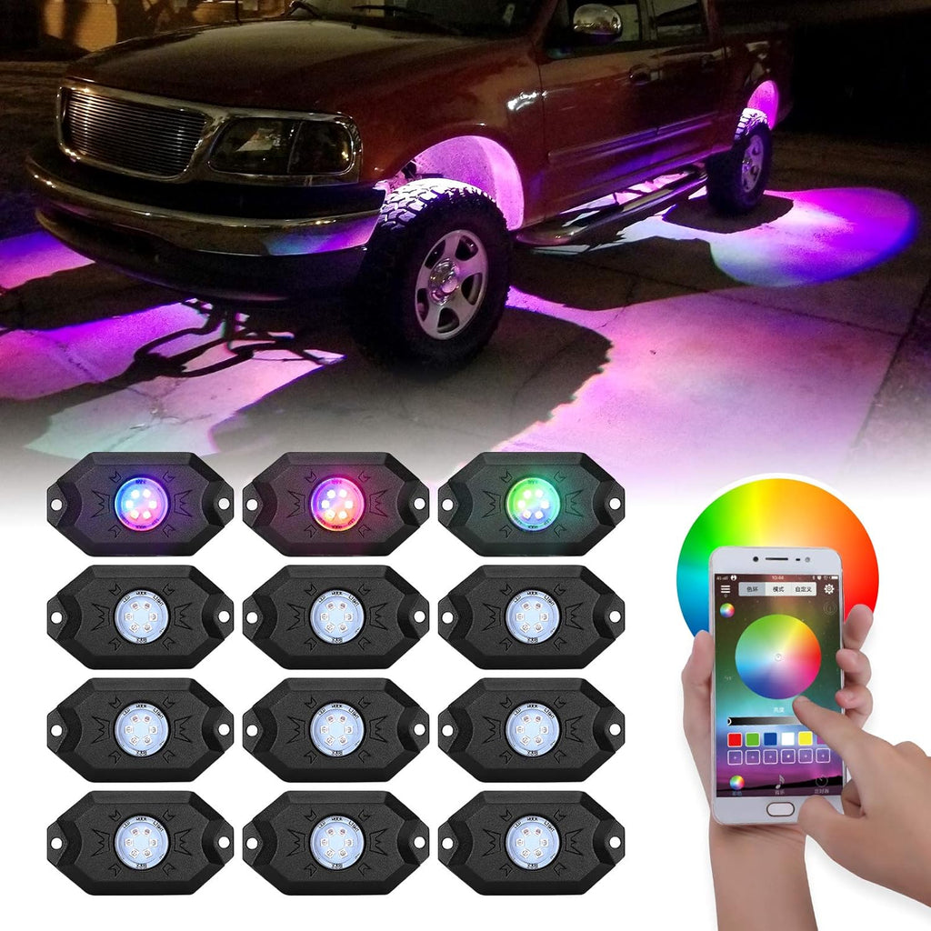 12 Pod Waterproof LED Rock Lights Kit with Bluetooth Controller E290002