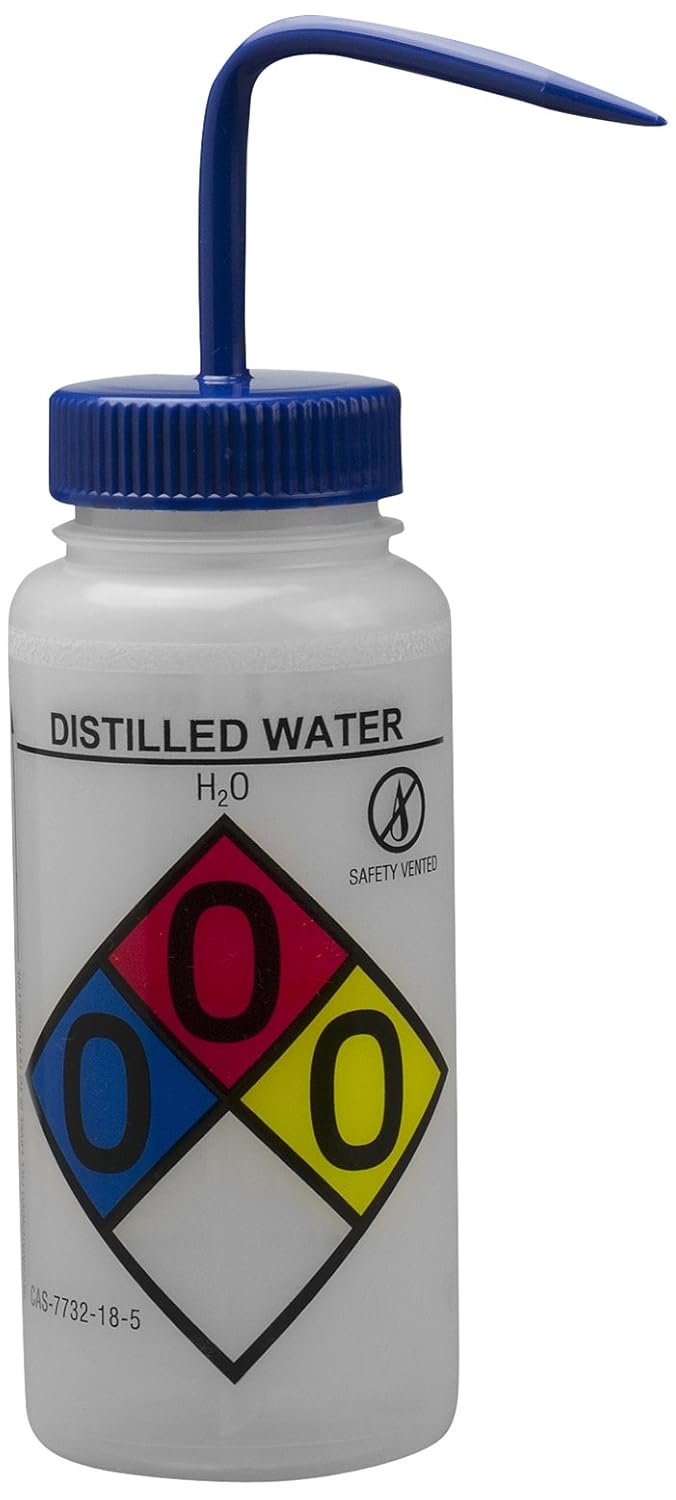 Deionized Water Wash Bottles, 500ml (16oz), Polyethylene, Blue Polypropylene Cap, Pack of 4 F573165