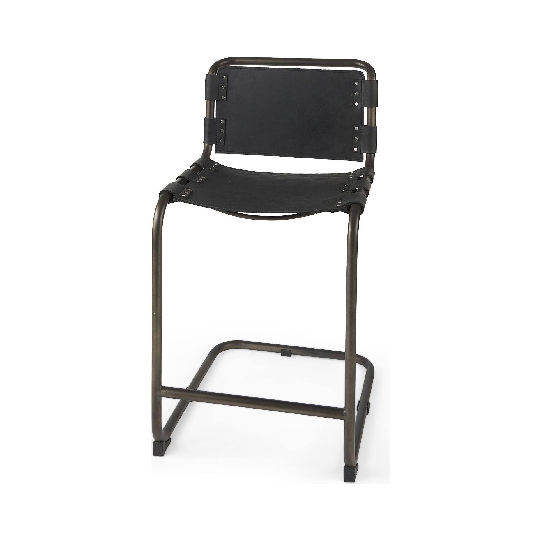 Black Leather Counter Stool D69860