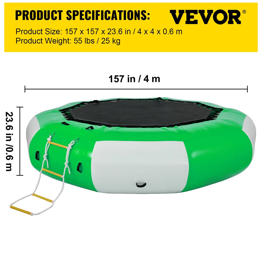 13ft Inflatable Water Bouncer, Green Water Trampoline Swim Platform C708297