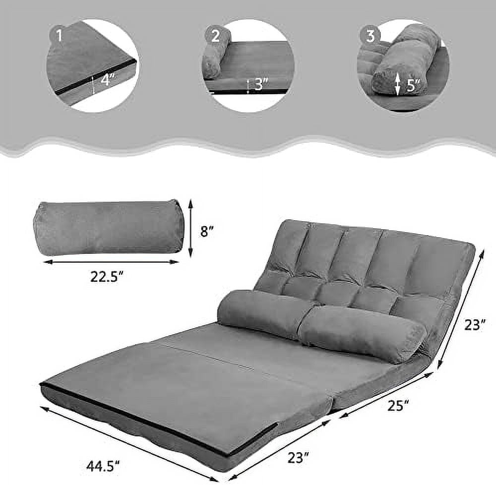 Foldable Floor Sofa with 2 Pillows & Suede Cloth Cover W75476