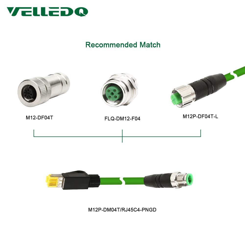 M12 4-Pin D-Coding Sensor Connector to RJ45 C4 Plug Shielded Cable (15FT) K1212