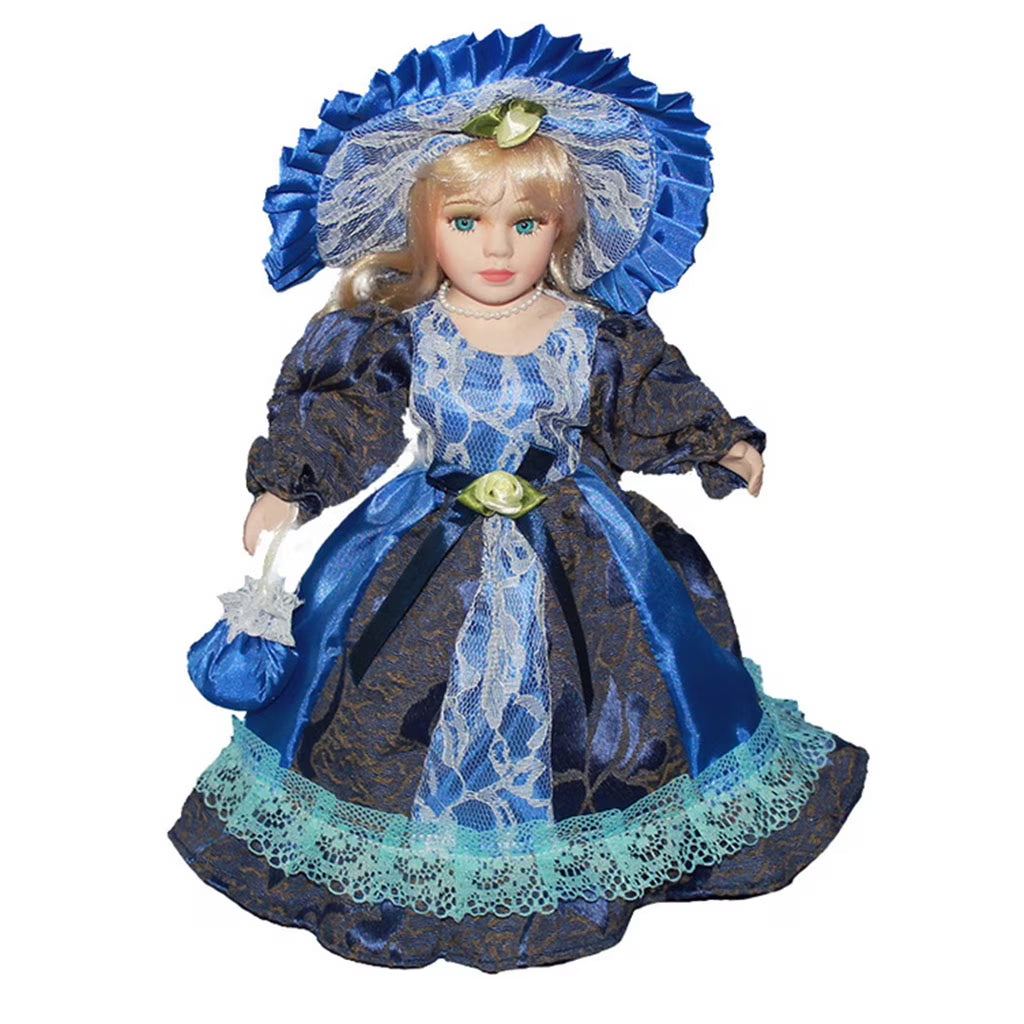 Porcelain Doll Figure with Wooden Stand V562