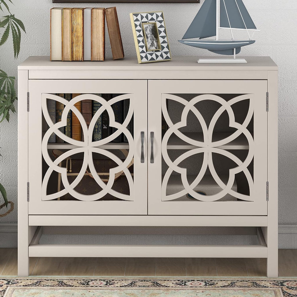 Navy Blue Wood Accent Buffet Sideboard with Doors and Adjustable Shelf B28622