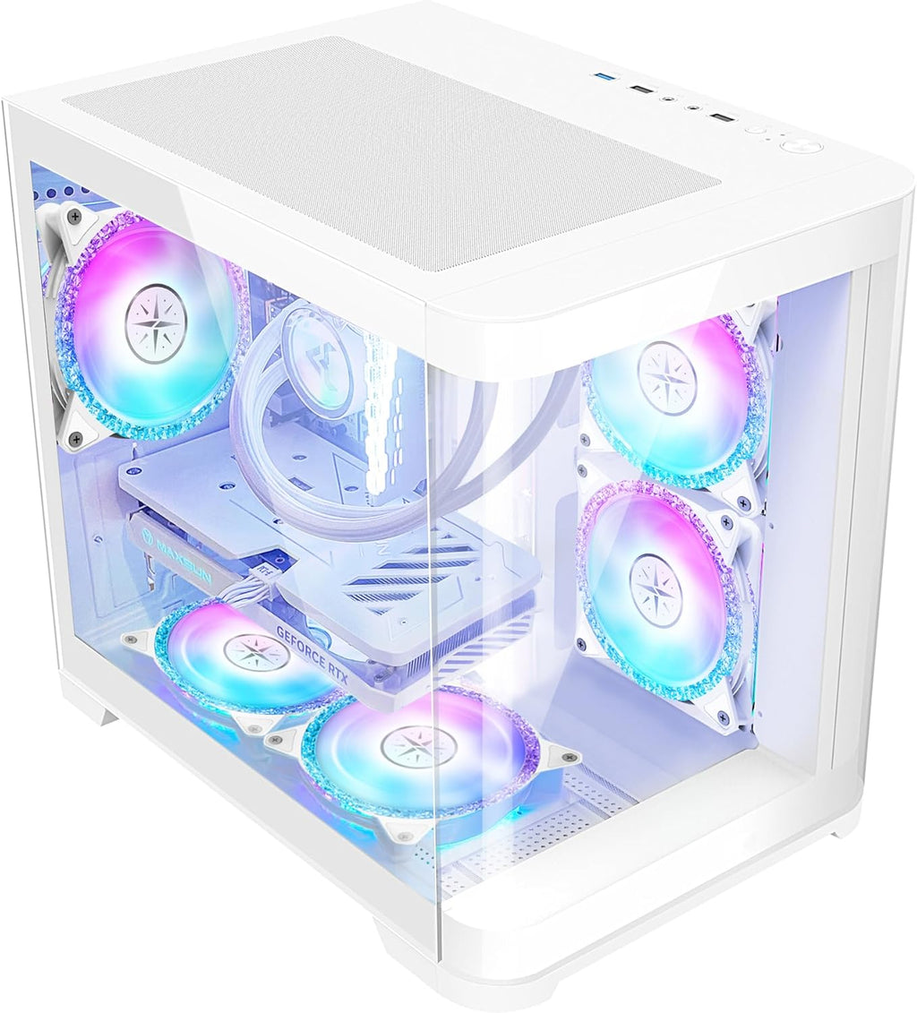 White Gaming PC Desktop - AMD Ryzen 7 5700X 8-Core 3.4GHz - GeForce RTX 4060 - 1TB M.2 + 1TB SATA SSD - 32GB DDR4 3200MHz - 240mm AIO CPU Liquid Cooler - Windows 11 Pro C7783