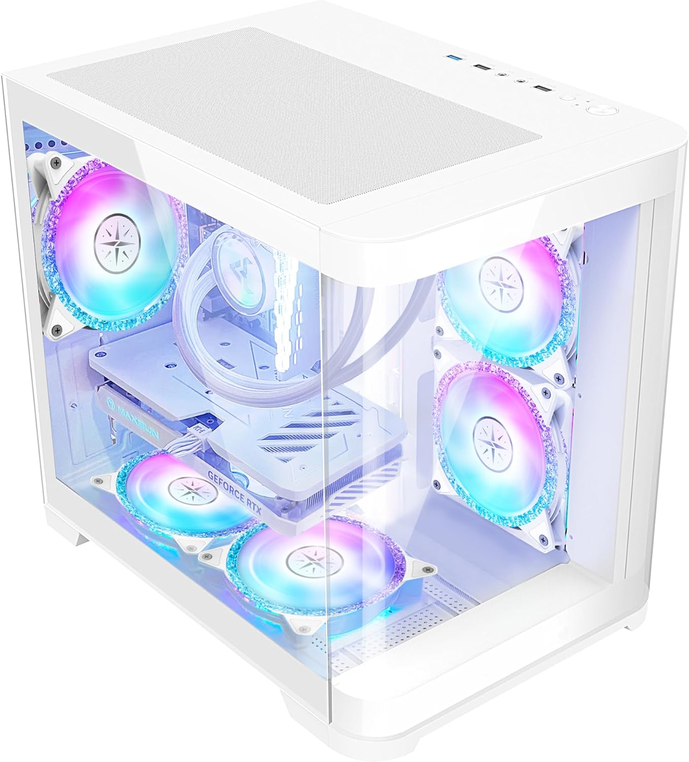 White Gaming PC Desktop - AMD Ryzen 7 5700X 8-Core 3.4GHz - GeForce RTX 4060 - 1TB M.2 + 1TB SATA SSD - 32GB DDR4 3200MHz - 240mm AIO CPU Liquid Cooler - Windows 11 Pro C7783