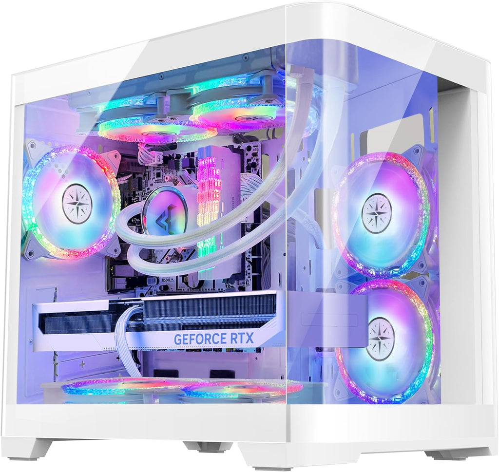 White Gaming PC Desktop - AMD Ryzen 7 5700X 8-Core 3.4GHz - GeForce RTX 4060 - 1TB M.2 + 1TB SATA SSD - 32GB DDR4 3200MHz - 240mm AIO CPU Liquid Cooler - Windows 11 Pro C7783