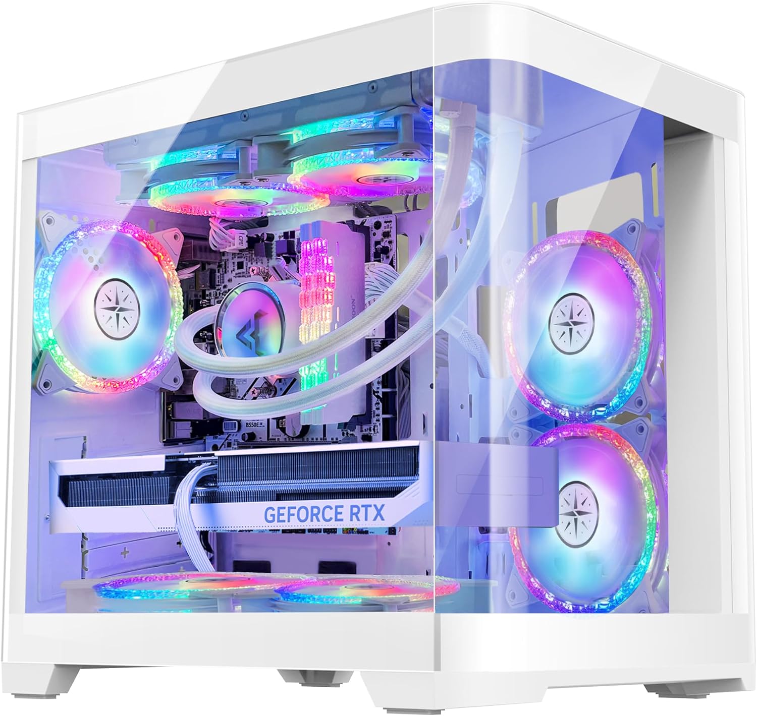White Gaming PC Desktop - AMD Ryzen 7 5700X 8-Core 3.4GHz - GeForce RTX 4060 - 1TB M.2 + 1TB SATA SSD - 32GB DDR4 3200MHz - 240mm AIO CPU Liquid Cooler - Windows 11 Pro C7783