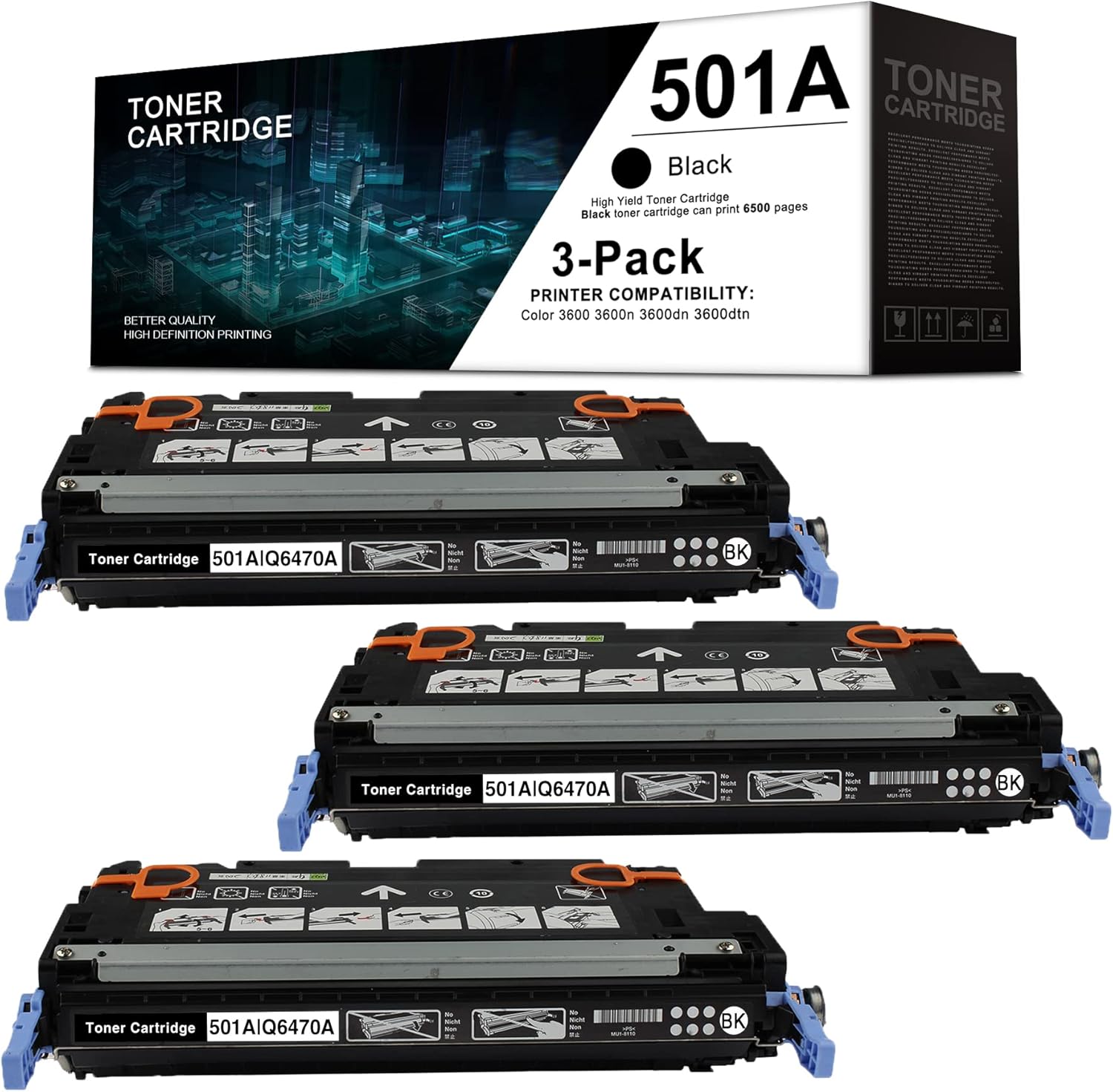 3 Pack Black Remanufactured Toner Cartridge for HP Color 3600 Printer I1250