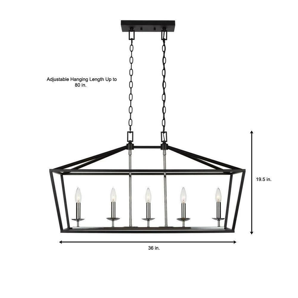 Black and Polished Chrome 5-Light Caged Island Chandelier F730